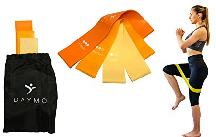 DAYMO Fitnessbänder 3er Set - 30 cm Loopband Trainings Set aus Naturlatex, Widerstandsband für Yoga, Pilates, Workout, Crossfit, Stretchband