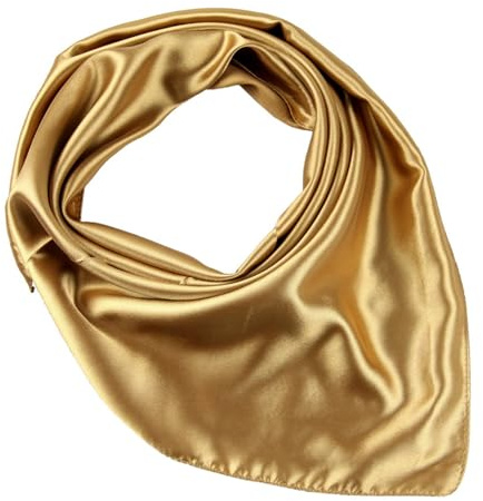 JK Home 60x60cm Satin Square Head Scarf for Women Girls Retro 50s Like Silk Satin Bandana Head Neck Wrap Sleeping Headscarf Necktie Wristband Tie Scarf for Handbag M Gold