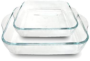 JUANIO Lot de 2 Plats à Four Moule de Cuisson en Verre Forme carré - Longueur 28 x Profondeur 28 cm/Longueur 22 x Profondeur 22 cm