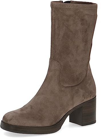 CAPRICE Damen Stiefeletten mit Absatz Memotion Hoher Schaft Blockabsatz Weite G, Braun (Taupe Stretch), 38 EU