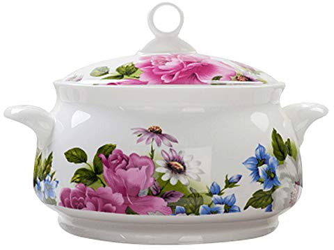 HXSCOO Sopera de bufé de Porcelana Fina de 8 Pulgadas, Olla de Cocina for cocinar y Servir, tazón de Porcelana con Tapa, Apto for microondas