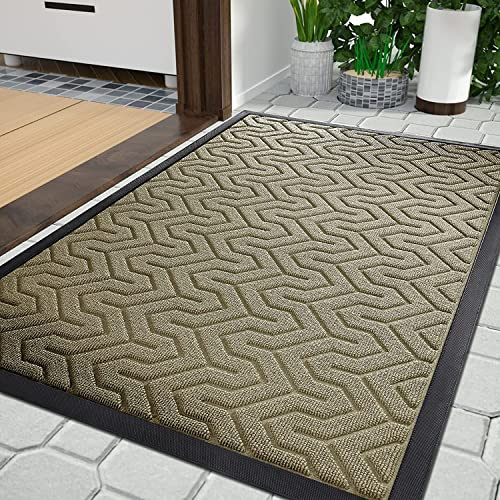 Yimobra Fußmatte für die Vordertür, strapazierfähige Ganzjahres-Fußmatte für den Eingangsbereich des Hauses, der Garage und des Gartens, Rutschfester Naturkautschuk, farbecht, 120 x 80 cm, Beige