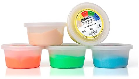 Sport-Tec Physioflex 5 tlg. Therapie-Knetmasse-Set, 85 g – Therapie-Knete für Ergotherapie, Handtraining, Feinmotorik & Rehabilitation – hypoallergen, latexfrei & rückstandsfrei