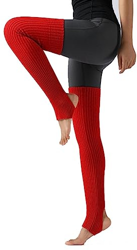 Yurosiay Lang Beinstulpen Ballett Damen Stricken Ballettstulpen Mit Fersenloch Overknees Beinwärmer Stulpen Winter Wärmer Gestrickte Stiefelstulpen Legwarmer für Ballett Fitness Yoga Rot