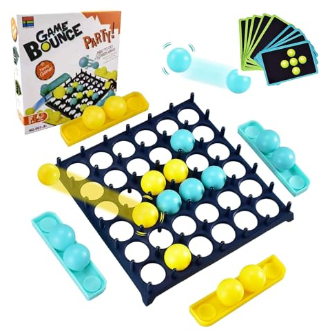 XoeLLe Bounce Off Game - Bouncing Ball Game for Party fun, including 16 Balls and 9 Challenge Cards for 2-4 Players