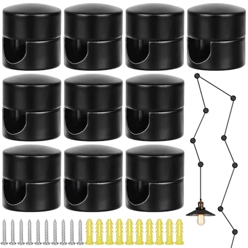 10 perni da parete e da soffitto in due pezzi per cavi tessili, spille da parete e soffitto in alluminio, fissaggio a soffitto, con 10 viti, perni da soffitto per lampada fai da te (nero)