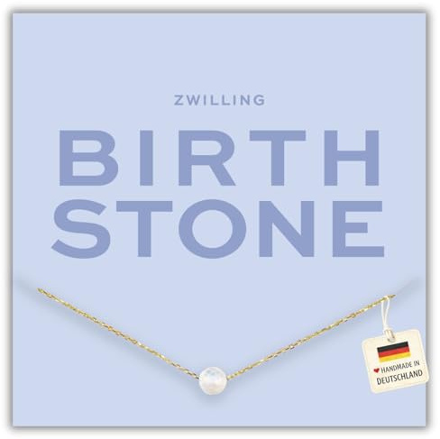 happymaker - Geburtsstein Kette, vergoldete Silberkette 925 mit echtem Edelstein als Geburtsstein für jedes Sternzeichen, handgefertigt in Deutschland, Spruchkarte und Geschenkverpackung