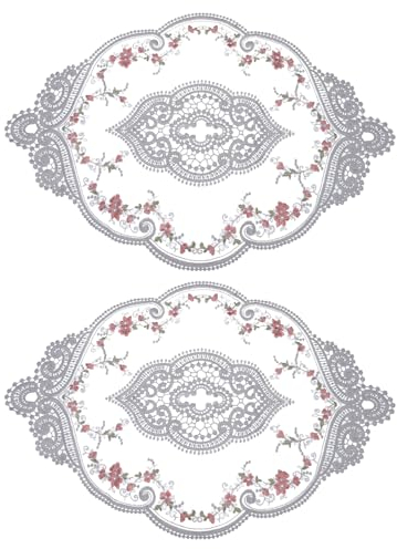 QUARKZMAN 4er Pack Retro Spitzenplatzdeckchen 30x43 cm Oval Bestickte Tischsets Französische Häkeldeckchen Untersetzer Tassenmatte für Zuhause Hochzeit, Grau Blau