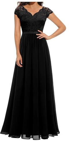Women's Cocktail Dresses Elegant Chiffon V Neck Flowy Maxi Long Dress UK Ladies Plain Prom Wedding Guest Dress Dressy Lace Short/Long Sleeve Empire Dresses Evening Gowns