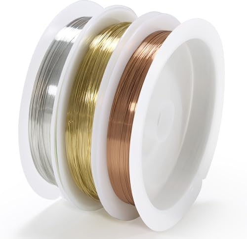 Cheerhom: 3 Rollos de Alambre de Cobre para Joyería y Manualidades, Alambre Blando de 0.3mm x 15m, Colores: Oro, Plata y Oro Rosa