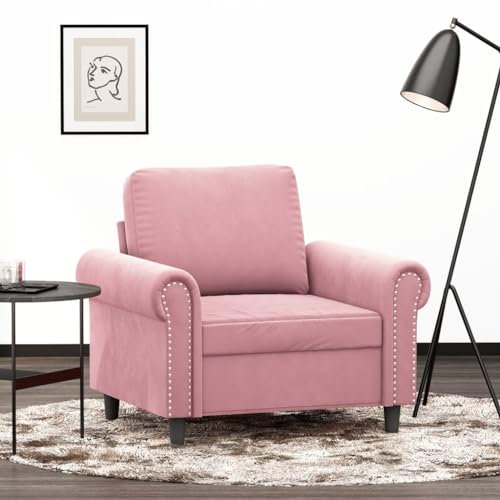 Willood Sessel, Sofa Relaxsessel mit gepolstertem Sitz Armlehnen, Fernsehsessel Loungesessel Metallgestell, Polstersessel Ruhesessel Design Sofa Stuhl Rosa 60 cm Samt