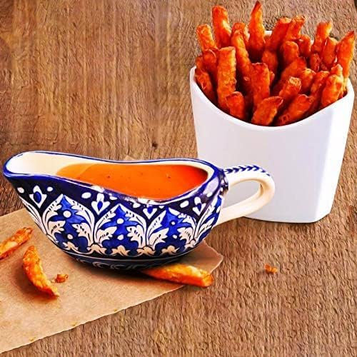 NatureBoost Blue pottery Gravy Boat 2 UNITS, Handcrafted Decorative Sauce Holder. 9cm, 12 cm. Unique Gift idea. Home Decor
