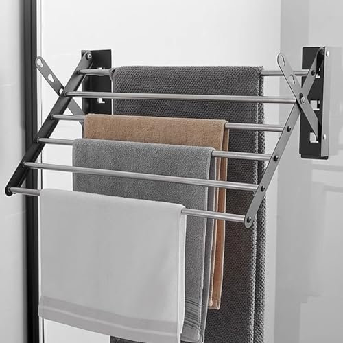 Wandmontierter Wäscheständer, Faltbarer Wäscheständer Edelstahl Wandtrockner Verstellbare Kleidung Trockenstangen für Balkon, Platzsparend