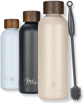 Milu Thermosflasche 500ml Isolierte Edelstahl Thermo Trinkflasche Thermoskanne Auslaufsichere Isolierflasche doppelwandig - Kohlensäure geeignet – inkl. Reinigungsbürste (Beige, 500ml)