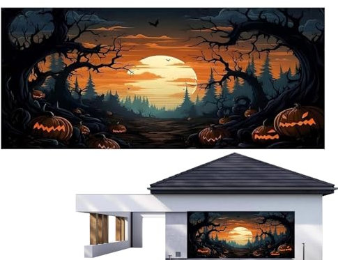 Pittura murale per porte da garage di Halloween | Decorazione spaventosa per banner di Halloween per il tuo garage | Banner per porte da garage a tema horror per decorazioni spaventose, tela