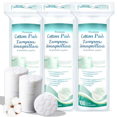 ZPCO Premium Cotton Rounds for Face, 300 Count Makeup Remover Pads,100% Pure & Natural Facial Cleansing Round Pads for Makeup Removal, Nail Polish Remover