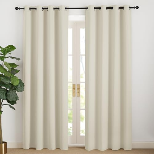 NICETOWN Vorhänge Beige Thermovorhang mit Ösen Verdunkelungsvorhang | Hellbeige, H200 x B140 cm, 2er Set, Hitzeschutz Vorhang Fenster Innen, Moderne Gardinen, Curtains for Bedroom, Türvorhang