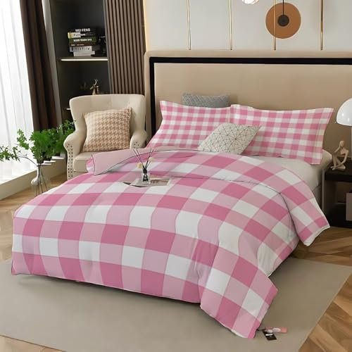 JEDTAKCT Réversible Couette 240X220 Plaid Rose Blush avec 2 Taies d'oreiller 65X65Cm,Plaid Romantique Impression Polyester Coton Parure Lit 2 Personnes Fille Pas De Repassage 220X240 Cm