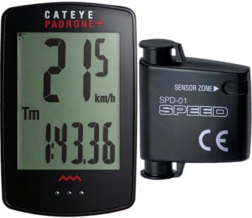 CATEYE Padrone Plus Bike Computer – Oversized Display Cyclocomputer, Wireless Speed Tracking for Cyclists, FlexTight™ Mount, Automatic Start/Stop, Backlight Display with Night Mode