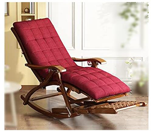 OLSKFUH Gartenstuhl R, Schaukelstuhl Mit Liegefunktion, 3-In-1-Chaiselongue Aus Holz, Verstellbar In 5 Positionen, Strapazierfähig, Klappbar, Bequem, Gepolstert, Einzel-Sof,Red