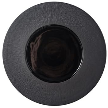 GLigeT Servizio di Piatti Piatto da Pranzo Occidentale in Ceramica Nera da 12 Pollici Piatto Piano Rotondo Stoviglie in Ceramica Piatto da Cucina Squisito Utensili da Cucina Piatti per Dolci(Nero)