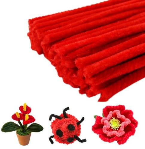 Pfeifenreiniger zum Basteln Rot 100 Stück Chenilledraht Pfeifenputzer Lang 30 cm X 6mm Pipe Cleaner Basteln für DIY Handwerksprojekte (Rot)