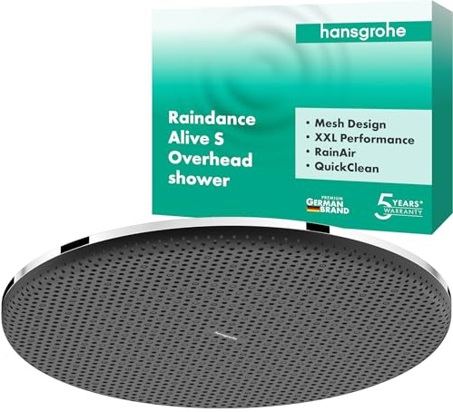 hansgrohe Raindance Alive S - Huvuddusch, runt Duschhuvud (300 mm), Regndusch med 1 stråltyp (PowderRain) för vägg- och takmontering, med antikalk-funktion, krom, 24520000