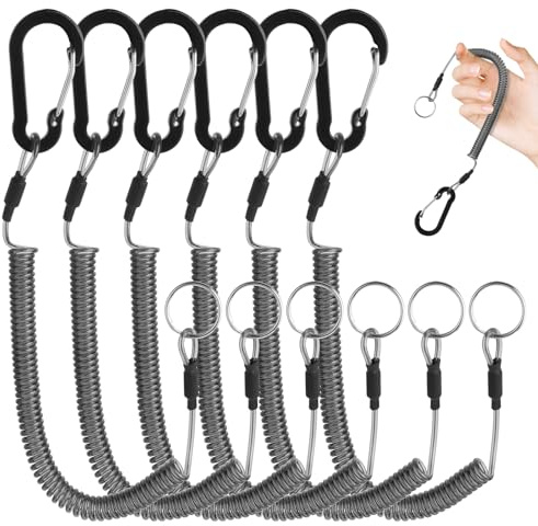 Elevatech Safety Coiled Lanyard, 6Pcs Fishing Lanyard Retractable Heavy Duty Spring Coil Cord Keychain Holder Retractable Lanyards Tether Accessories with Clip for Plier Boating Kayak Fishing Rod Tool