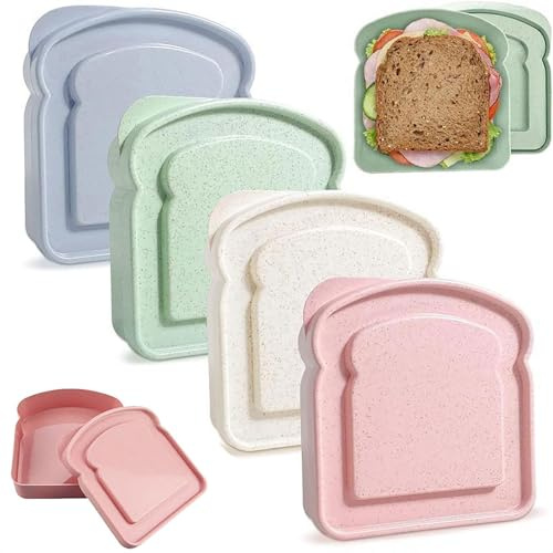 ZQZXD 4 pieces sandwich containers, sandwich box, food storage, toast mold, holder, plastic, bread, sandwich, prep, microwave, dishwasher safe