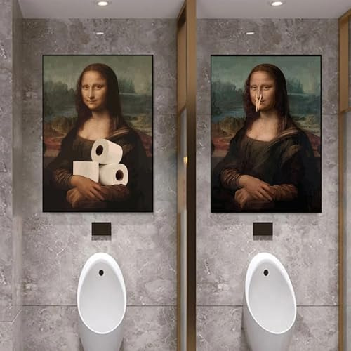 2 poster Mona Lisa Toilette 30 x 40 cm Poster da parete per bagno, decorazione da parete, per WC, umorismo, toilette, poster decorazione da parete, umoristico, WC, vintage, divertente senza cornice