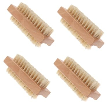 minkissy 4Stücke Teiliges Nagelbürsten Holz mit Doppelborsten für Maniküre und Pediküre Praktische Reinigungsbürsten für Hände und Füße zum Entfernen von Schmutz Hautpflege
