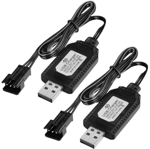 2pcs Universal USB Charger RC Cable with SM-3 PIN Plug 7.4V USB Charging Cable for 2S 7.4V LiPo Battery/Car/Boat/Drone/RC Aircraft and Other Remote Controlled Toys