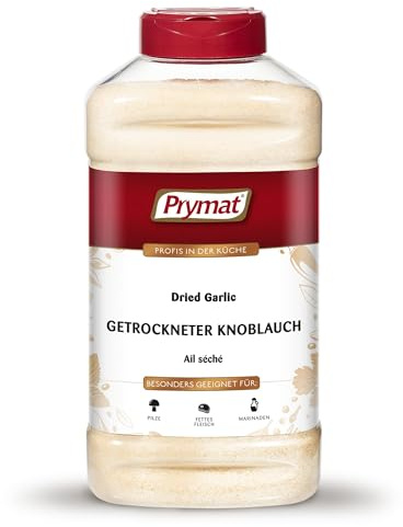 Prymat Knoblauchpulver gemahlen – für Fleisch, Fisch & Marinaden, 1050 g | Aromatisches Knoblauchpulver zum Würzen von Fleisch, Fisch, Gemüse und Marinaden