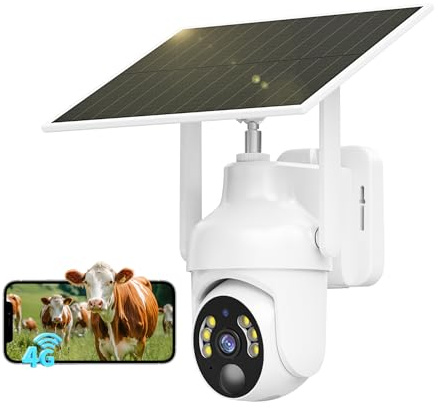 SEHMUA 4G LTE Überwachungskamera Aussen mit SIM Karte, Solar IP Kamera ohne WLAN mit PIR Erkennung, 2K-Auflösung, benutzerdefinierte Alarmzonen, Scharfe Farbnachtsicht, 2-Wege-Audio, IP66