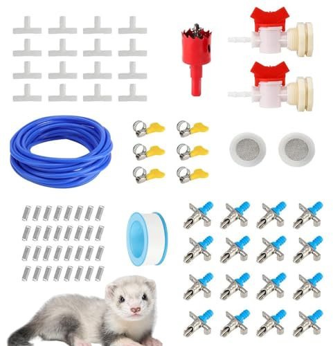 Kit del De Riego Bunny, 16 Piezas De Pezones Bebedores con Manguera De 10 Metros, Kit Bebedero Antifugas para Jaulas Conejos Hurones Aves Pequeñas Mascotas