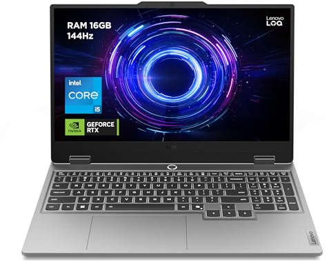 Lenovo LOQ 15IRX10 – Gaming-Laptop 15,6 Zoll FHD 144 Hz (Intel Core i5-13450HX, RAM 16 GB, SSD 512 GB, NVIDIA RTX 5050 8 GB, ohne Betriebssystem) Tastatur mit weißer Hintergrundbeleuchtung AZERTY