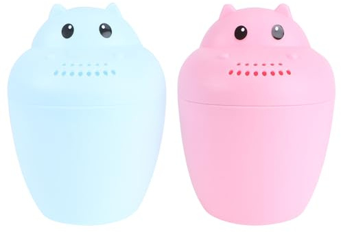 Parliky 2 pièces Tasse de Rinçage Shampooing Garçon Fille Gobelet Bain Cartoon Rouge et Bleu Cuillère Arrosage pour Lavage Cheveux sans Irritation