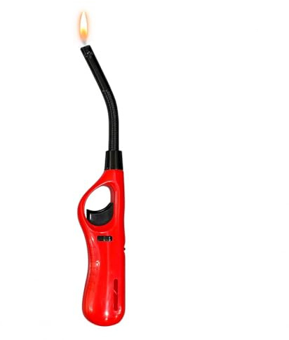 Flexible Refillable Butane Candle Lighter – Long Bendy Nozzle Gas Lighter for Candles, BBQ, Grill, Fireplace & Kitchen – Adjustable Windproof Flame, Safety Lock, Ergonomic Handle, Reusable (RED)