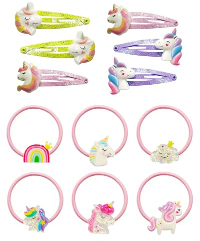 HUVZOR 12Pcs accessori capelli bambina, fermagli per capelli da ragazza, con unicorno, Fascia per capelli, fermaglio per capelli, per ragazze, con glitter, Accessori Capelli per Compleanni Adolescenti