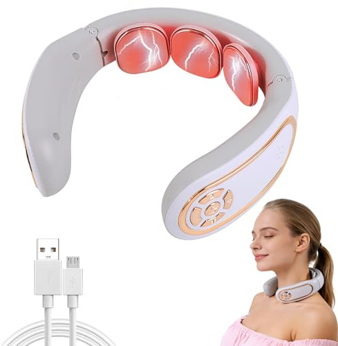 Nackenmassagegerät, Massagegerät Nacken mit 3 Wärme,Elektrische Nackenmassagegerät Kabellos 4 Modi Puls Massage 15 Intensitätsstufen für Entspannen für Nacken Schulter
