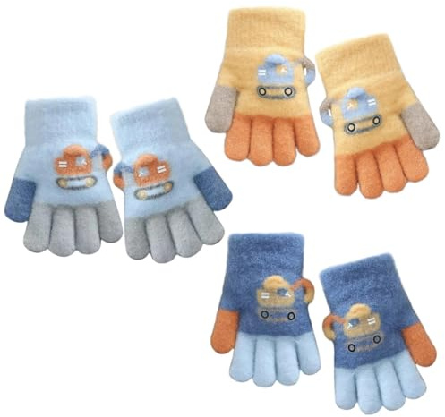 ZXTGBQ 3 Paires De Gants En Tricot Chauds, Gants Magiques Chauds, Gantshiver Adorable Thermique Gamins Pour Enfants, Gantsthermiques Extensibles Plein-Doigts Pour0-12Ans GarçOns Couleur Aléatoire