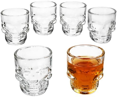 MamboCat Lot de 6 verres à liqueur en verre - Motif tête de mort - 5 cl - Design de crâne clair - Pour vodka, tequila, Ouzo, Sambuca, Liqueur I Party & Bar