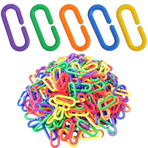 Uanqfegy Plastic Chain Links, 200PCS Colorful C-Clip Interchangeable Links, Bird Cage Clips for Parrot, Pet Rat Toy