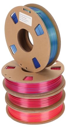 Jectse Filament D'imprimante 3D PLA 1,75 Mm, 4 Rouleaux de Soie Double Couleur Rouge + Or/Vert/Bleu et Bleu Vert, Lot de Filaments D'imprimante 3D