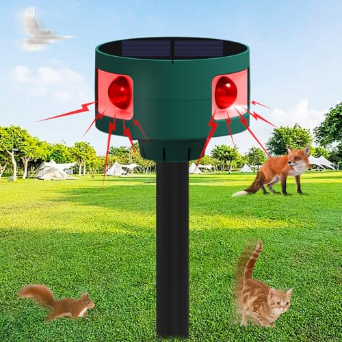 Solarcharge-Ultraschallkatzenabwehr, 360-Grad-Rundum-Erkennung | IP55 Wasserdicht, Geeignet für Vögel und Katzen sowie andere Tiere, ideal für Gärten und Weiden.