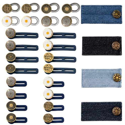 28 Stücke Hosenbunderweiterung, Hosenknopf Verlängerung für Damen, Knopfverlängerung für Hosen, Hosenbund Verlängerung, Jeans Knopf ohne Nähen, Hosen enger machen Clip, Gänseblümchen Design