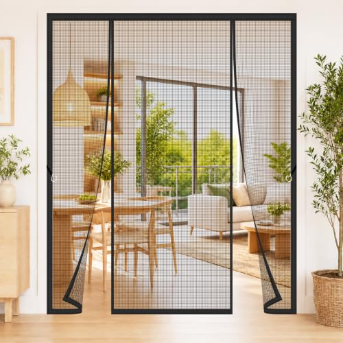 Double Mosquito Door Screen 120x285cm Wide Opening Reinforced Top Middle Anti-Tearing Mosquito Net Privacy Door Screen Keep Bugs Out While Enjoying Fresh Air Black