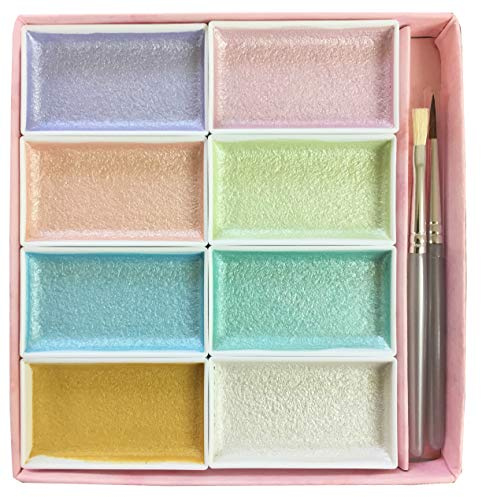 Nihonga Sumi-e Watercolor Paint Pan Set, 8 Pearl colors by Kissho