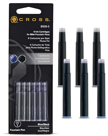Cross 8929-3 schlanke Tintenpatronen (Spire), 6 Stück in Blisterpackung, blau/schwarz