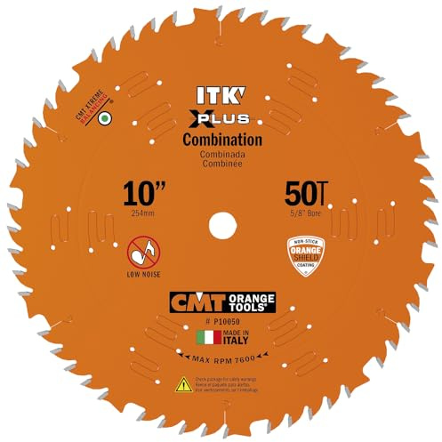 CMT P10050 ITK Plus Combination Saw Blade, 10 x 50 Teeth, 1FTG+ 4ATB Teeth with Shear with 5/8-Inch bore